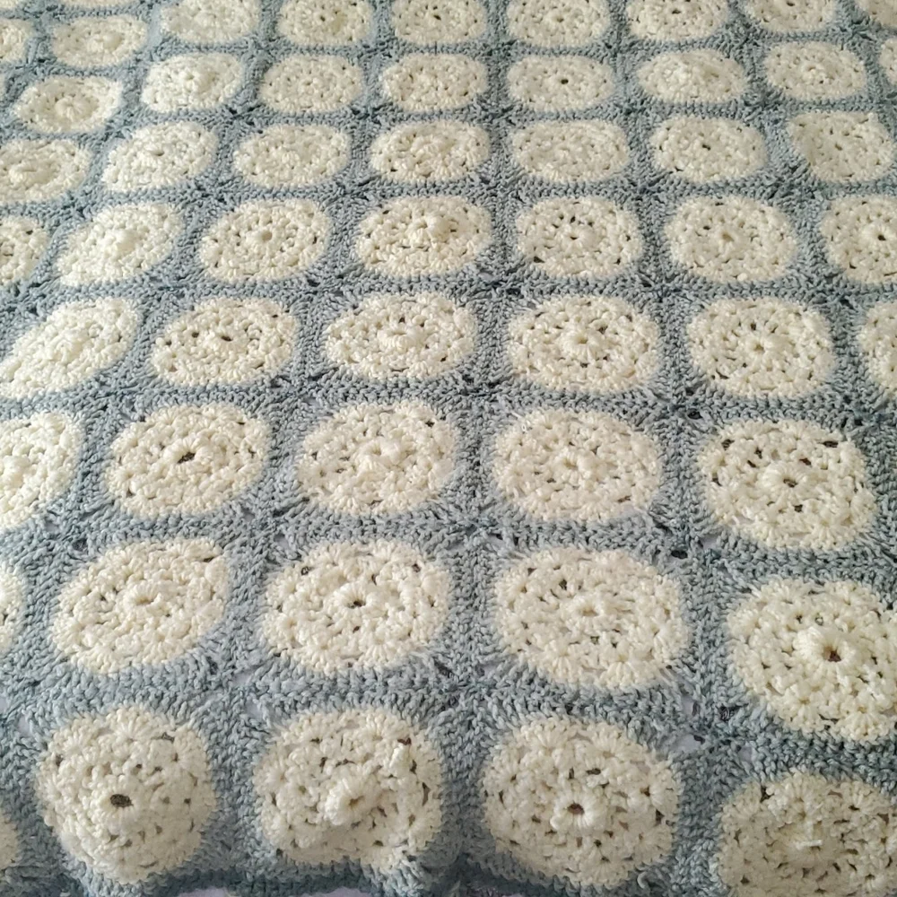 Granny Crochet square Afghan blanket stitch green yellow colors
